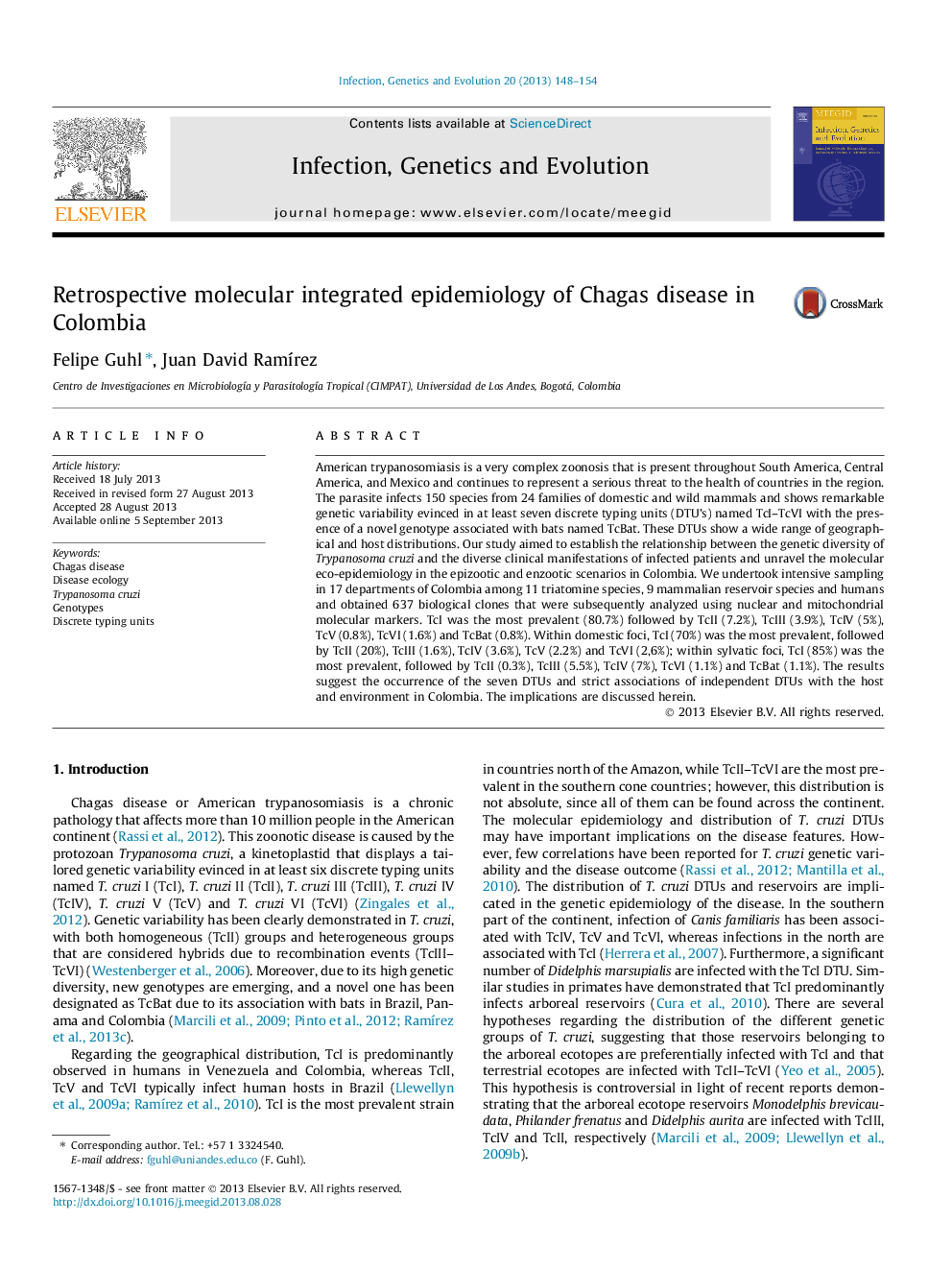 Retrospective molecular integrated epidemiology of Chagas disease in Colombia