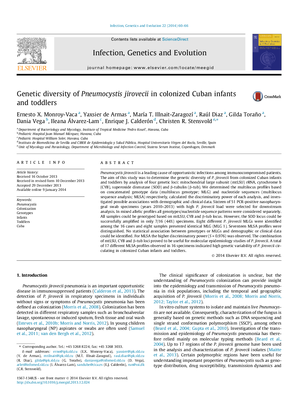 Genetic diversity of Pneumocystis jirovecii in colonized Cuban infants and toddlers