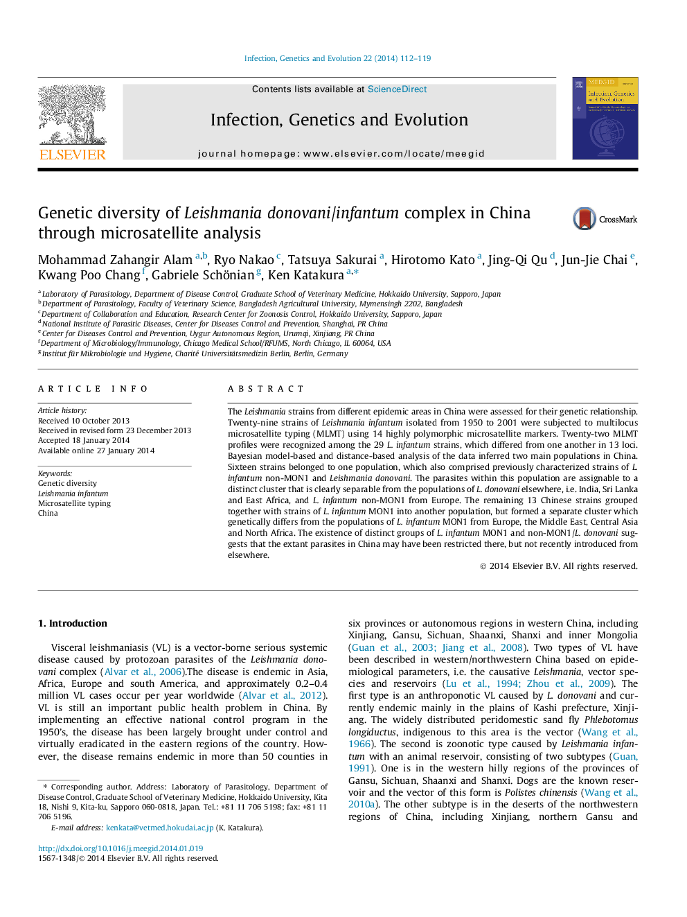 Genetic diversity of Leishmania donovani/infantum complex in China through microsatellite analysis