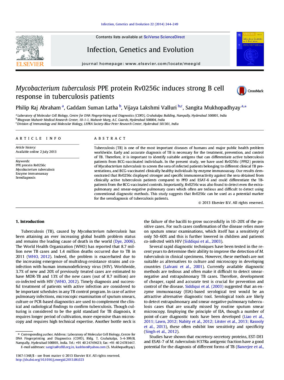 Mycobacterium tuberculosis PPE protein Rv0256c induces strong B cell response in tuberculosis patients