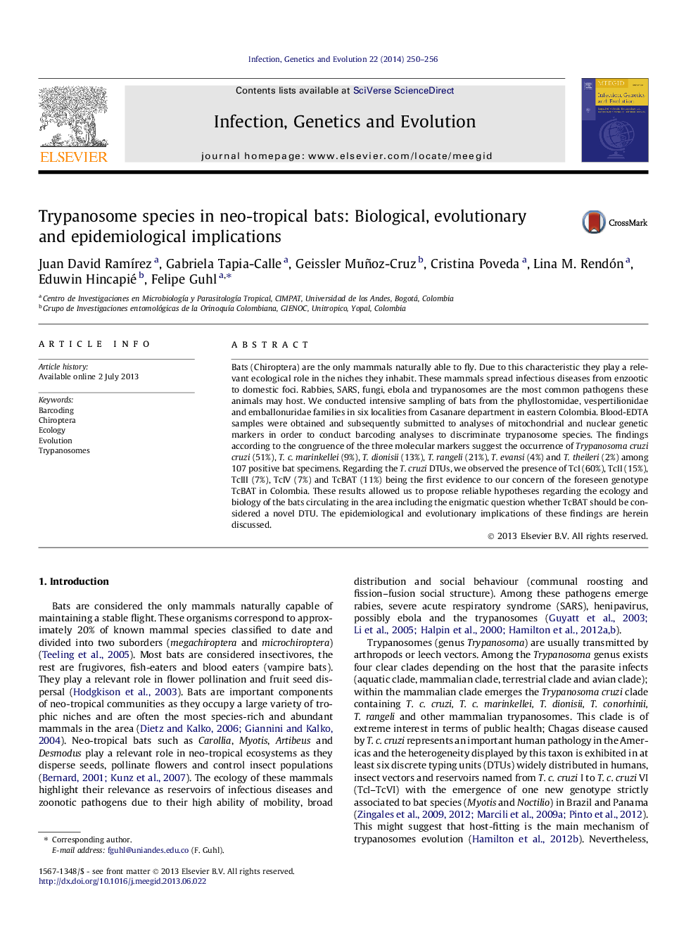 Trypanosome species in neo-tropical bats: Biological, evolutionary and epidemiological implications