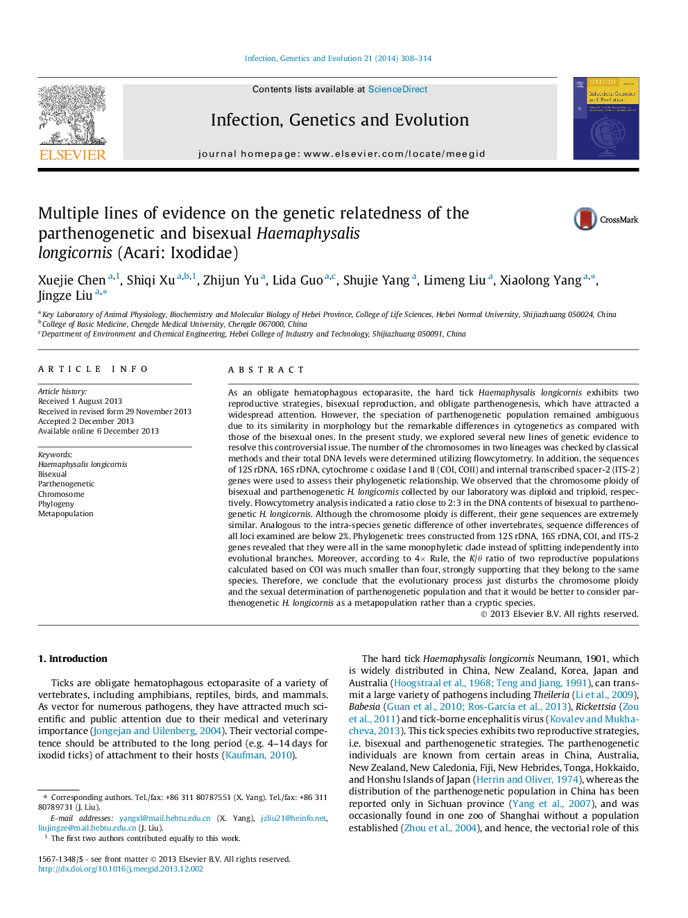 Multiple lines of evidence on the genetic relatedness of the parthenogenetic and bisexual Haemaphysalis longicornis (Acari: Ixodidae)