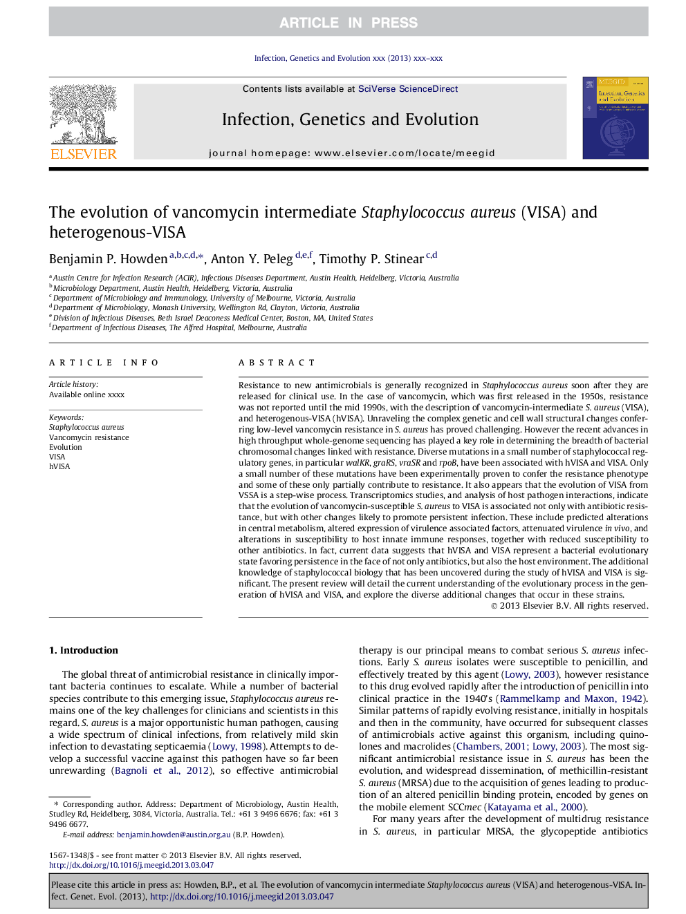 The evolution of vancomycin intermediate Staphylococcus aureus (VISA) and heterogenous-VISA