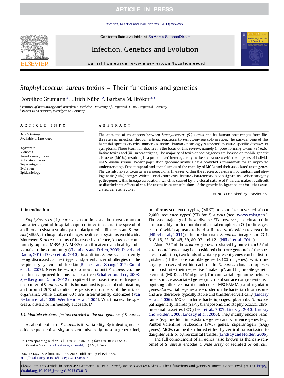 Staphylococcus aureus toxins - Their functions and genetics