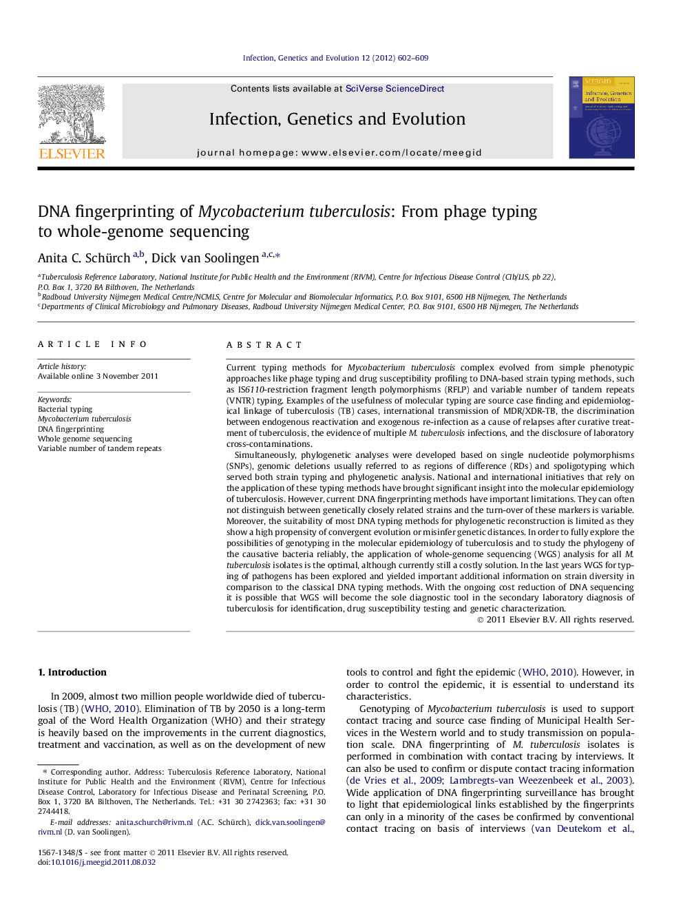 DNA fingerprinting of Mycobacterium tuberculosis: From phage typing to whole-genome sequencing