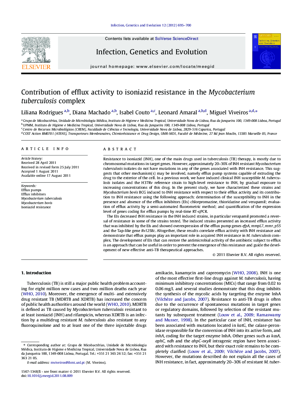 Contribution of efflux activity to isoniazid resistance in the Mycobacterium tuberculosis complex