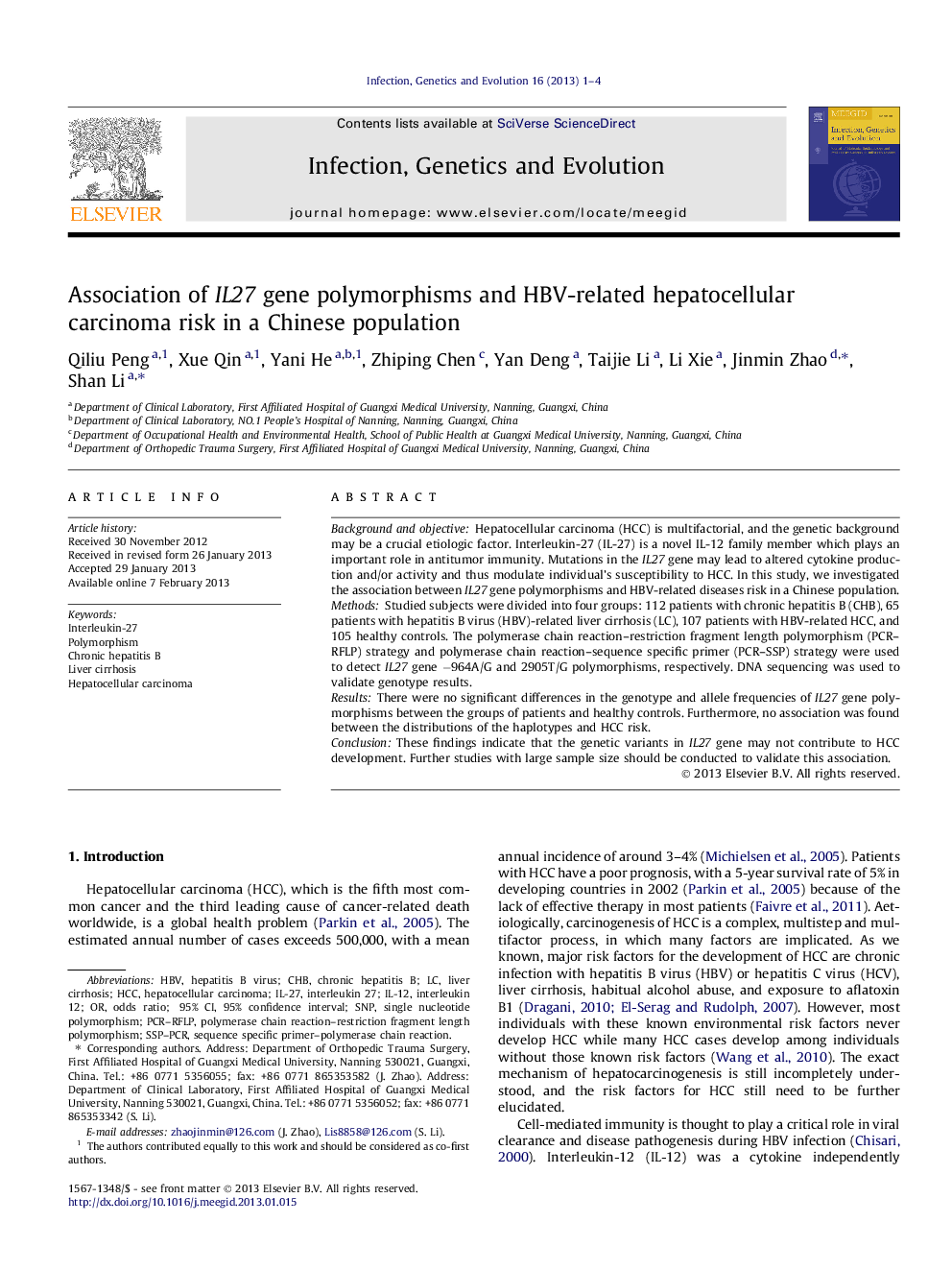 Association of IL27 gene polymorphisms and HBV-related hepatocellular carcinoma risk in a Chinese population