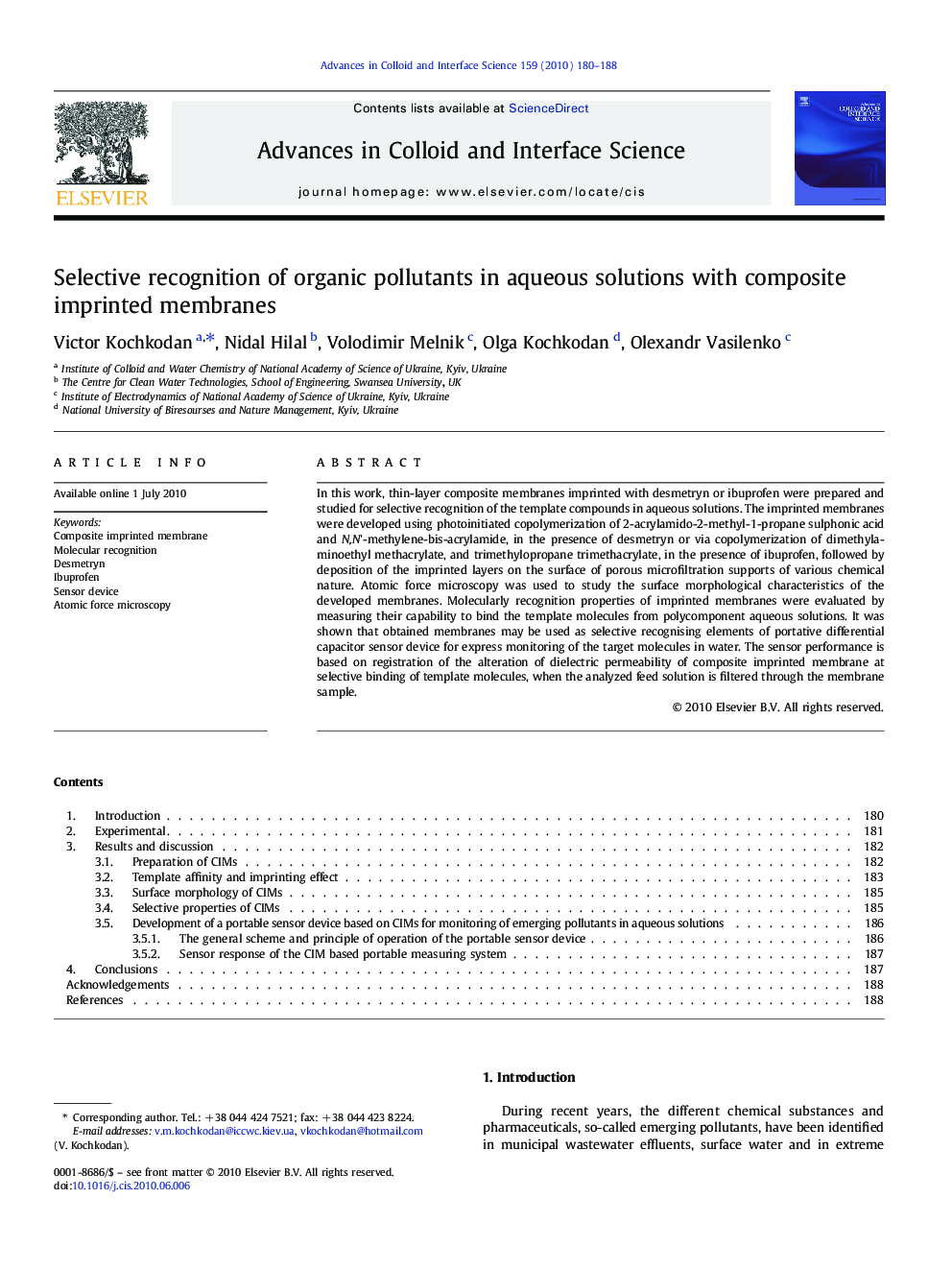 Selective recognition of organic pollutants in aqueous solutions with composite imprinted membranes