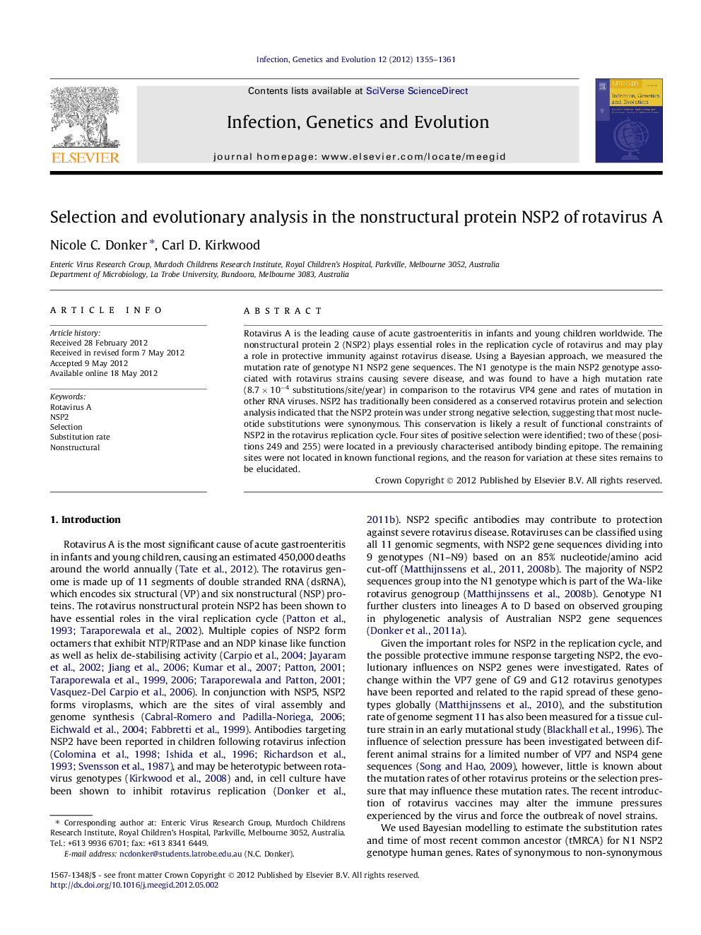 Selection and evolutionary analysis in the nonstructural protein NSP2 of rotavirus A