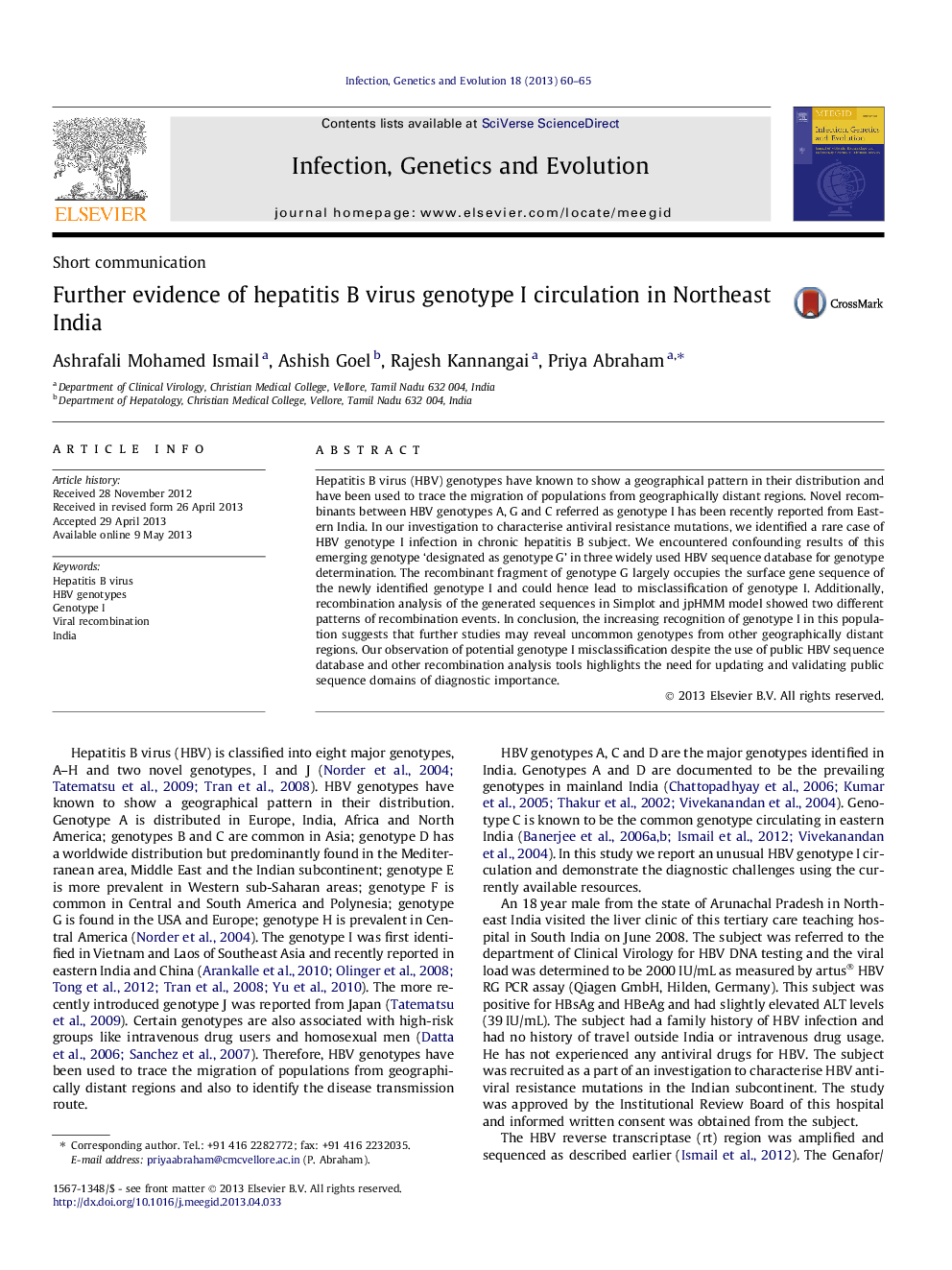 Further evidence of hepatitis B virus genotype I circulation in Northeast India