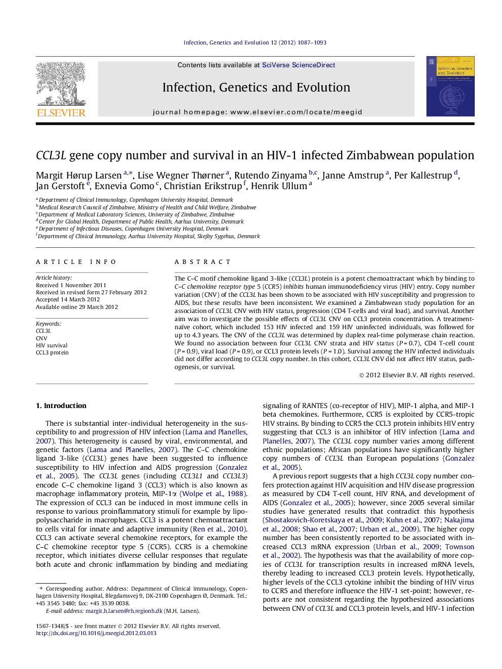 CCL3L gene copy number and survival in an HIV-1 infected Zimbabwean population