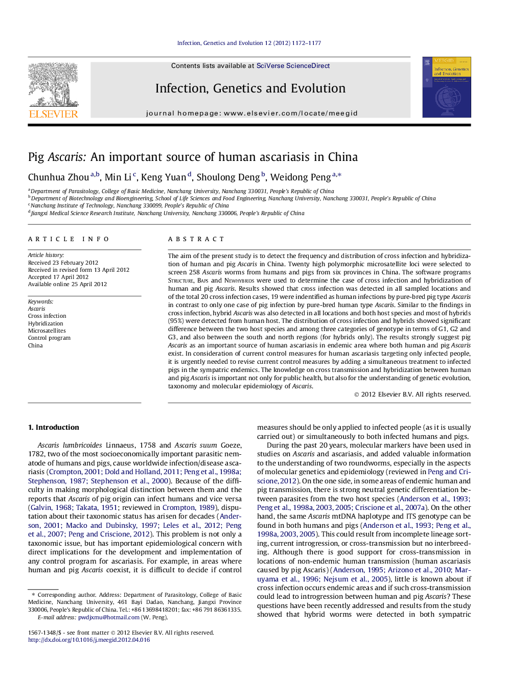 Pig Ascaris: An important source of human ascariasis in China