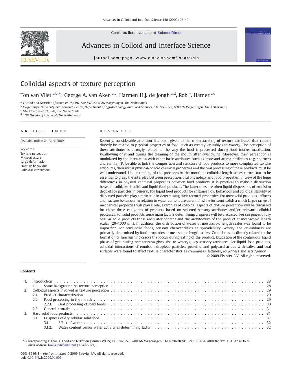 Colloidal aspects of texture perception