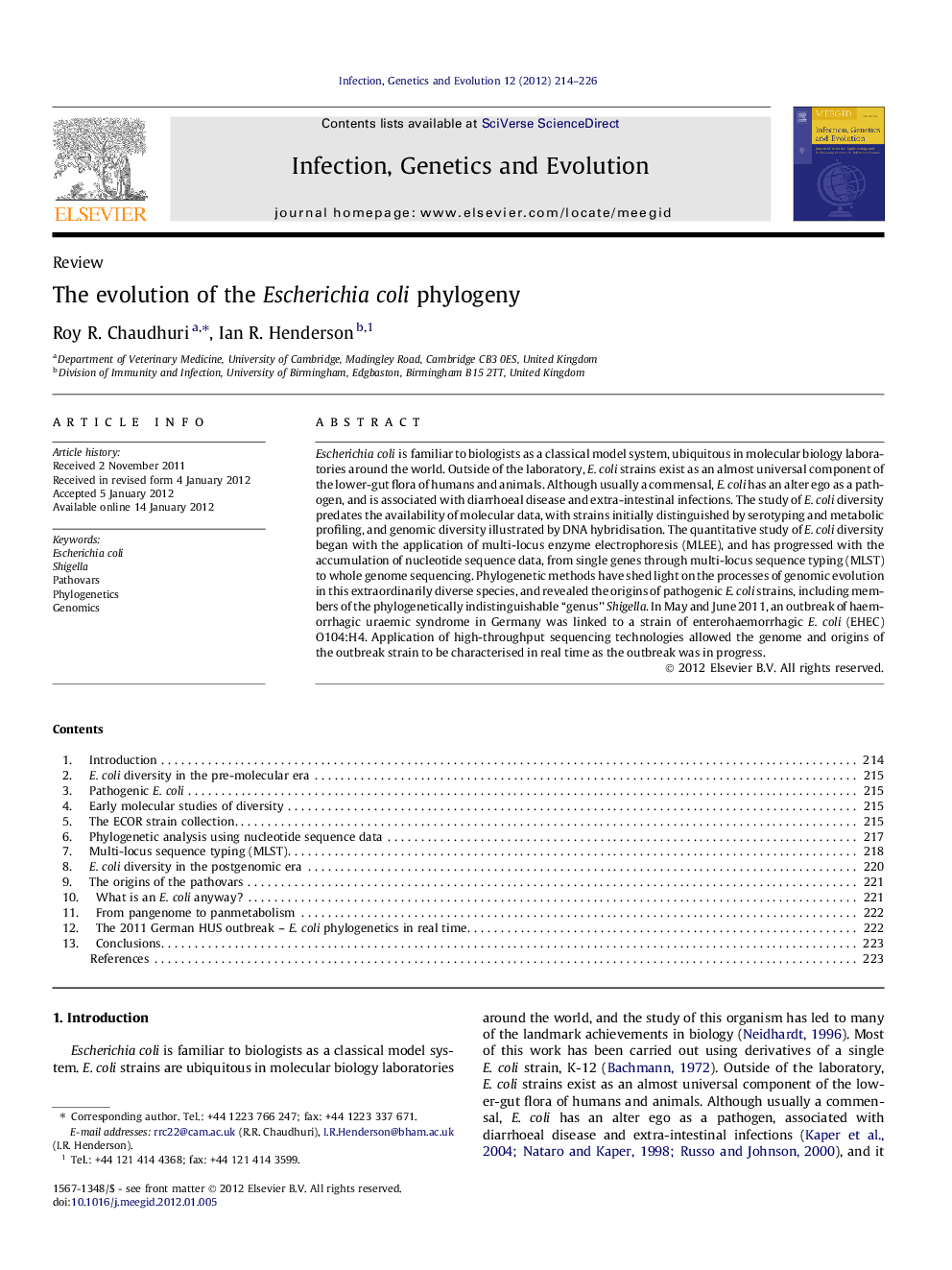 The evolution of the Escherichia coli phylogeny