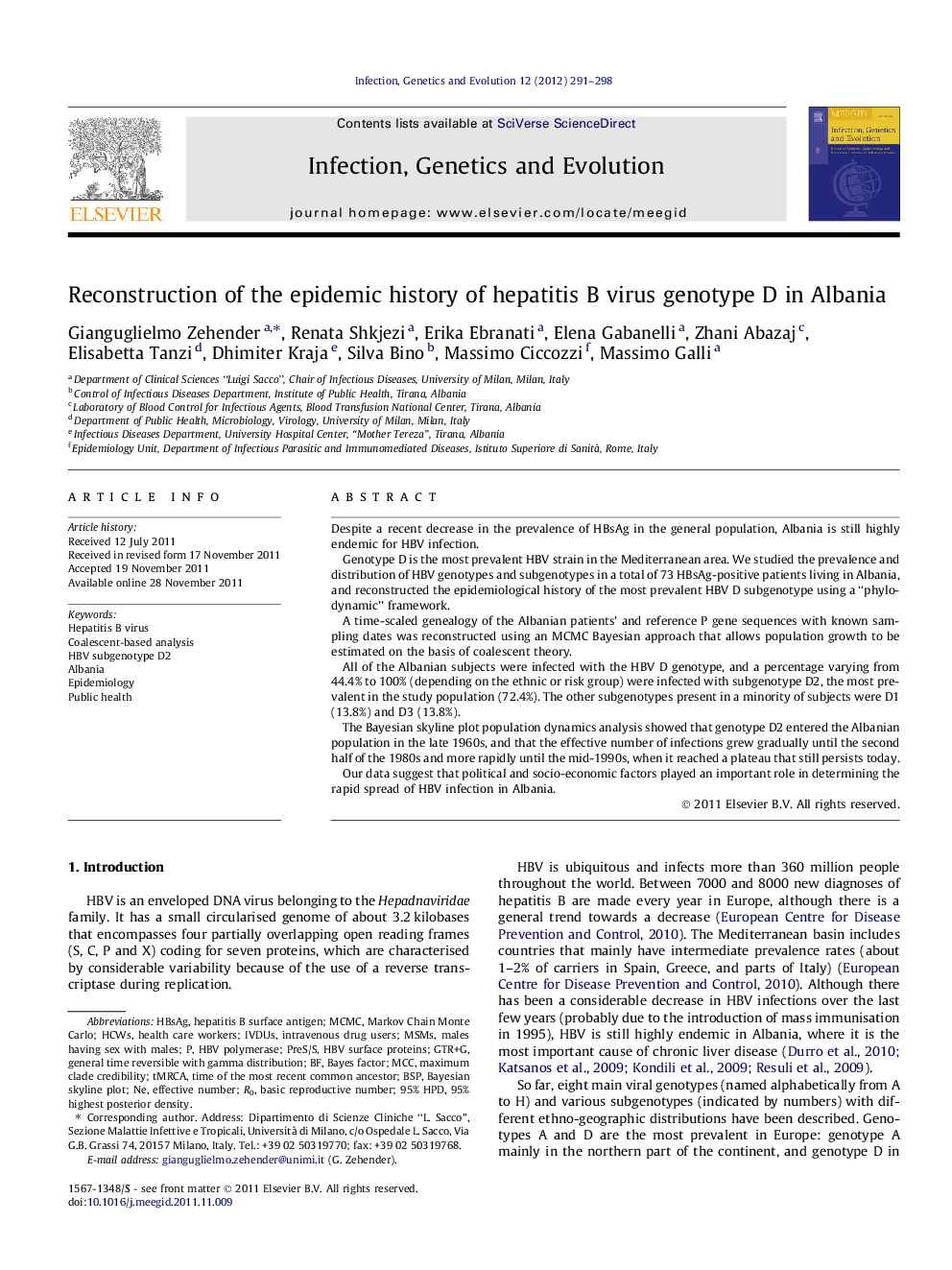 Reconstruction of the epidemic history of hepatitis B virus genotype D in Albania