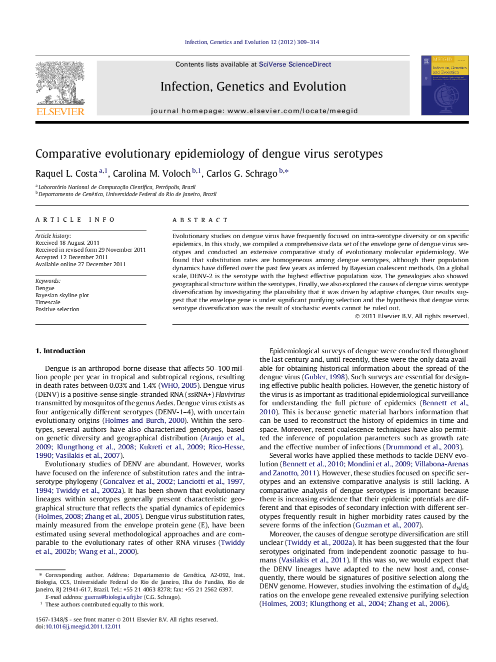 Comparative evolutionary epidemiology of dengue virus serotypes