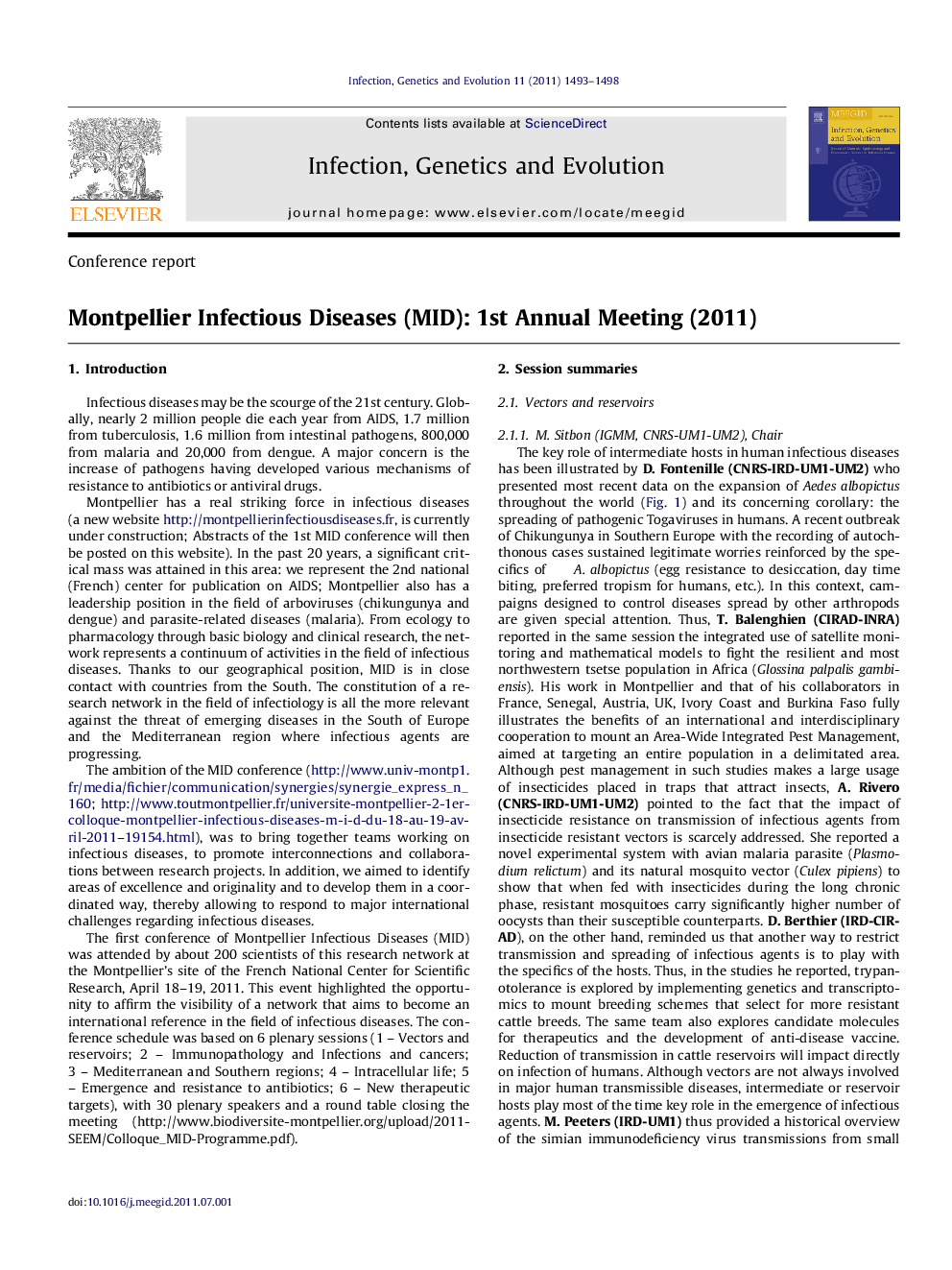 Montpellier Infectious Diseases (MID): 1st Annual Meeting (2011)