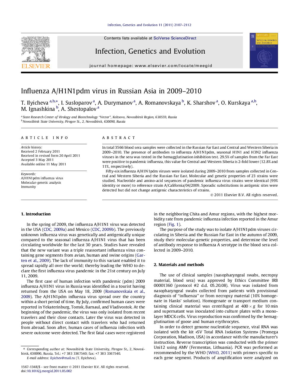 Influenza A/H1N1pdm virus in Russian Asia in 2009-2010