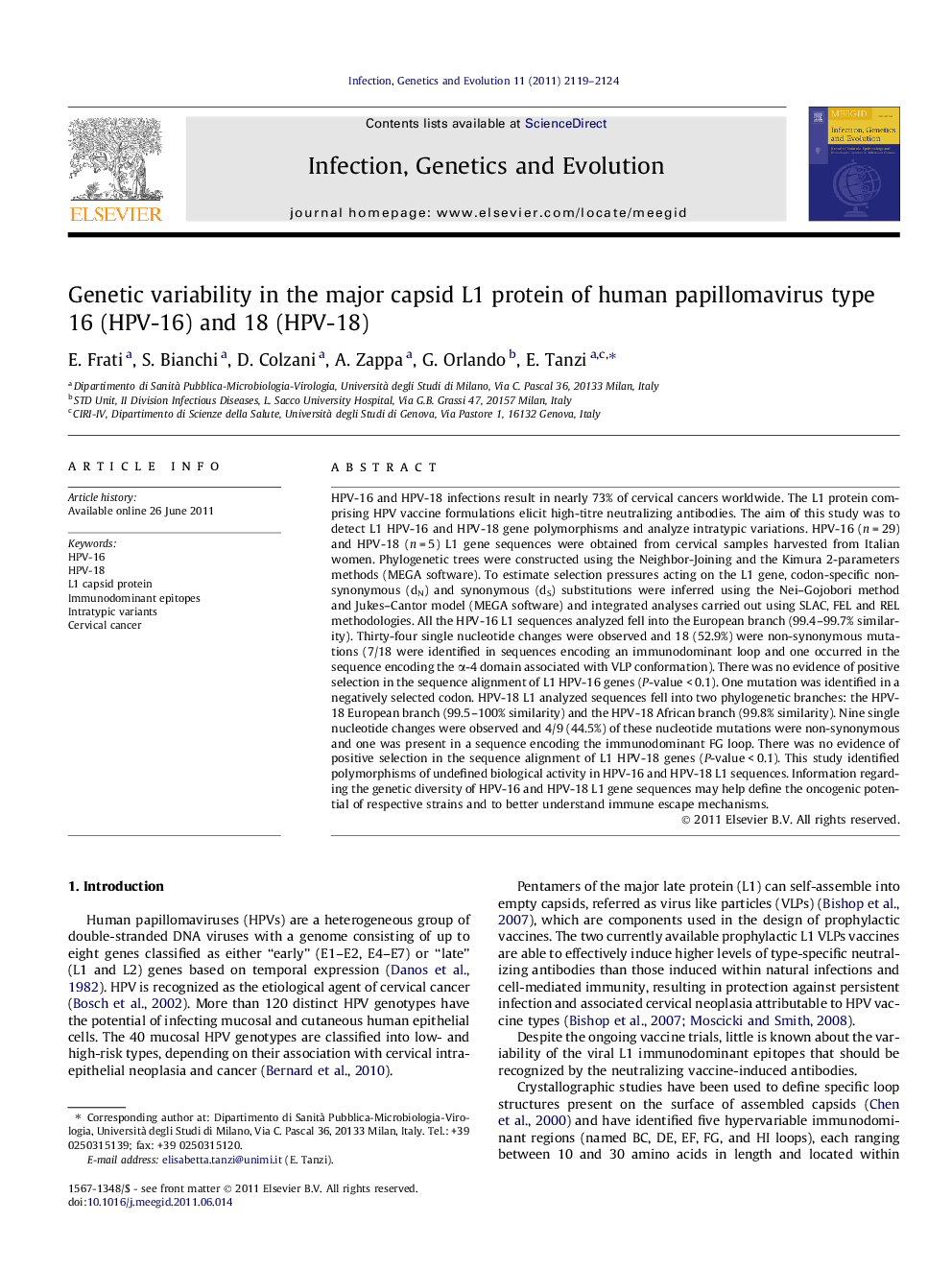 Genetic variability in the major capsid L1 protein of human papillomavirus type 16 (HPV-16) and 18 (HPV-18)