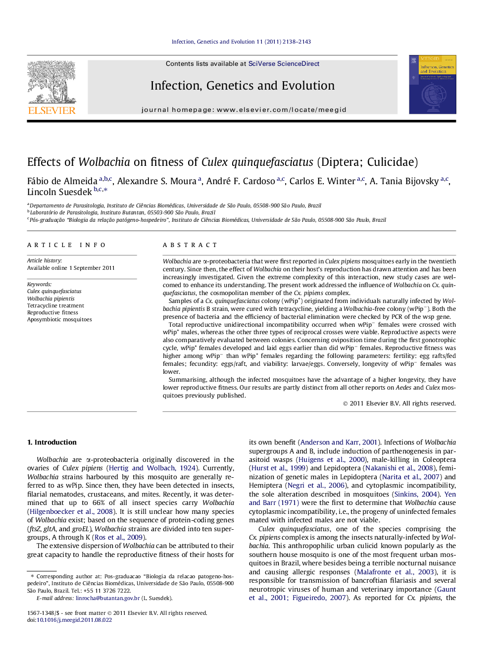 Effects of Wolbachia on fitness of Culex quinquefasciatus (Diptera; Culicidae)