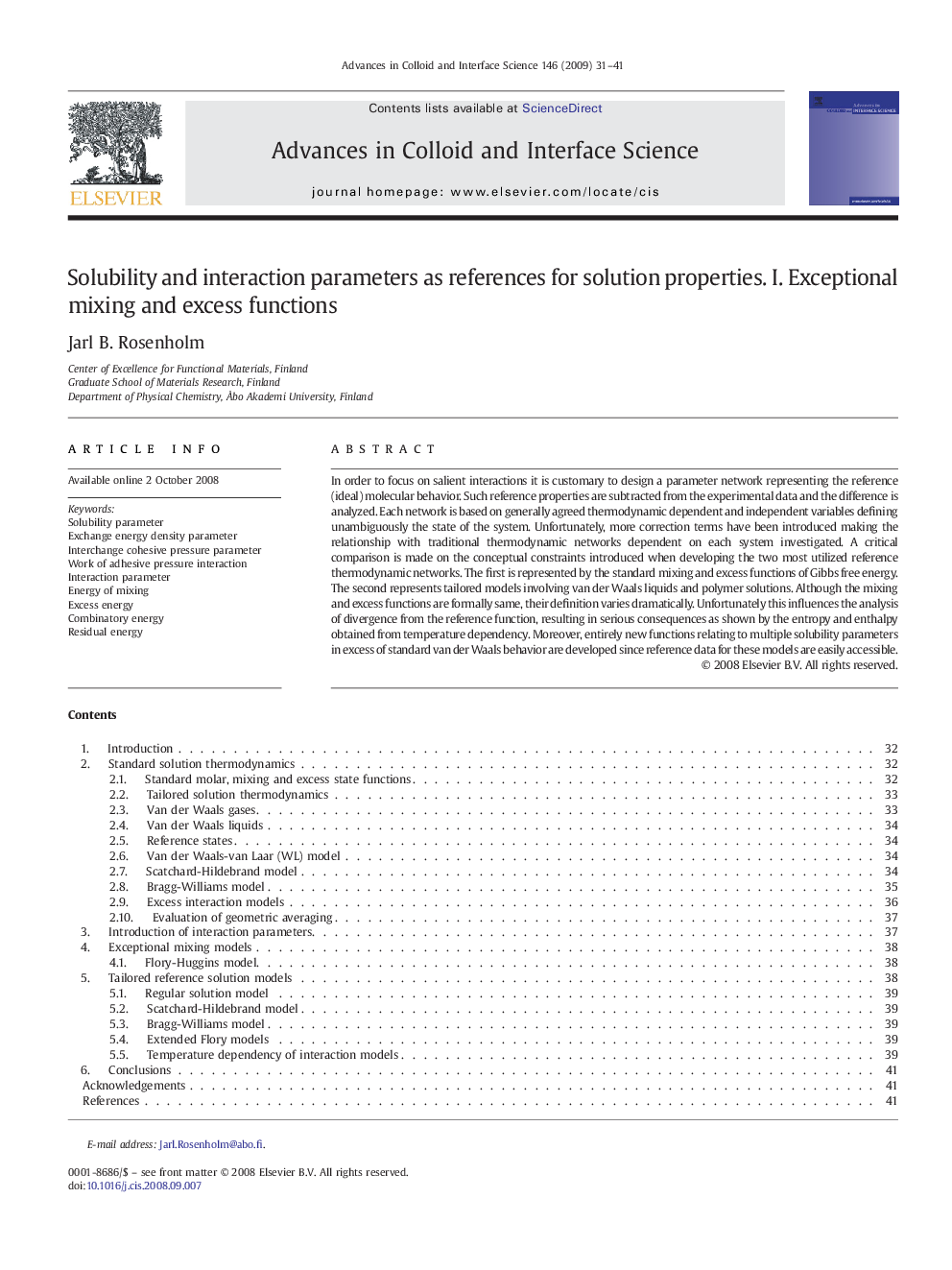 Solubility and interaction parameters as references for solution properties. I. Exceptional mixing and excess functions