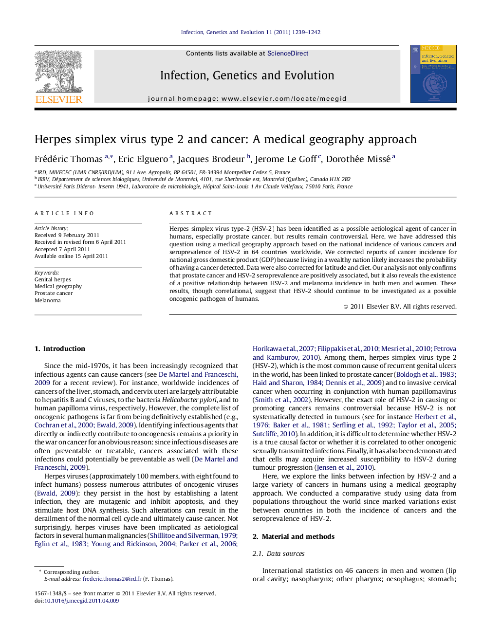 Herpes simplex virus type 2 and cancer: A medical geography approach