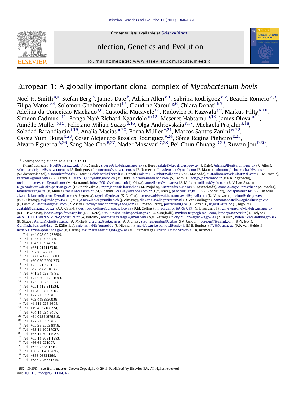 European 1: A globally important clonal complex of Mycobacterium bovis