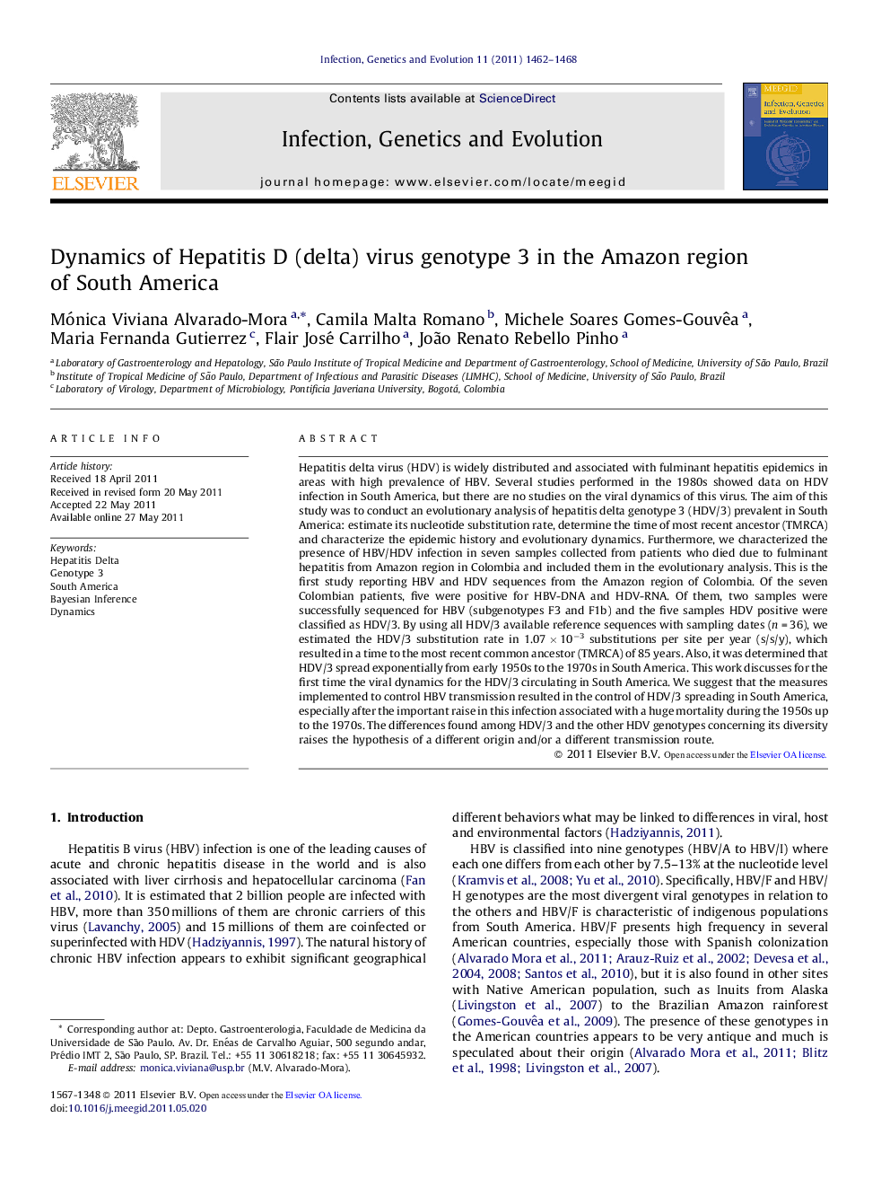 Dynamics of Hepatitis D (delta) virus genotype 3 in the Amazon region of South America