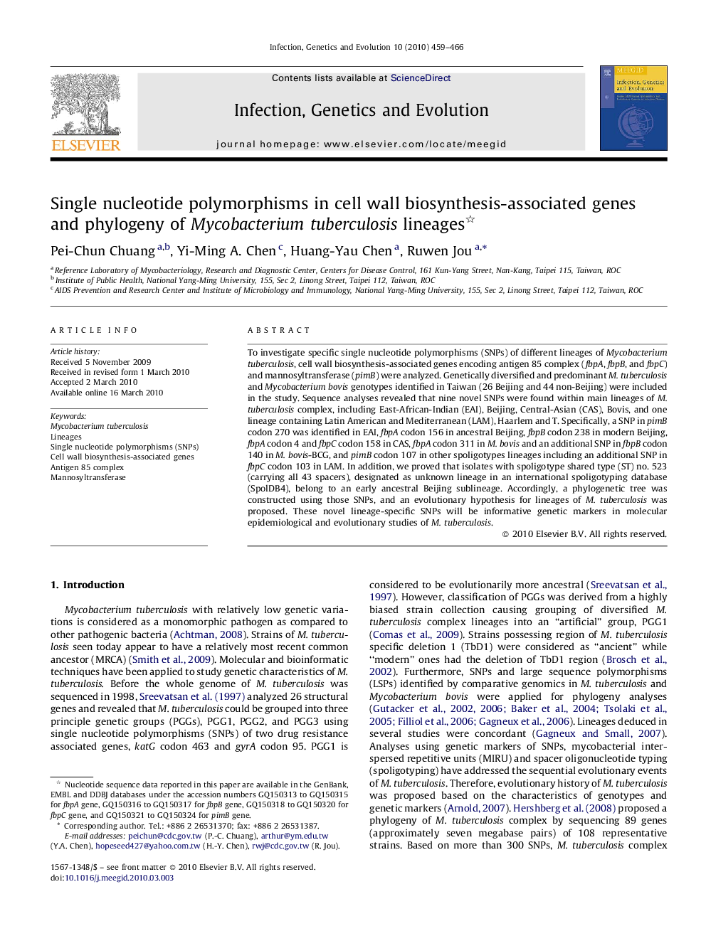 Single nucleotide polymorphisms in cell wall biosynthesis-associated genes and phylogeny of Mycobacterium tuberculosis lineages