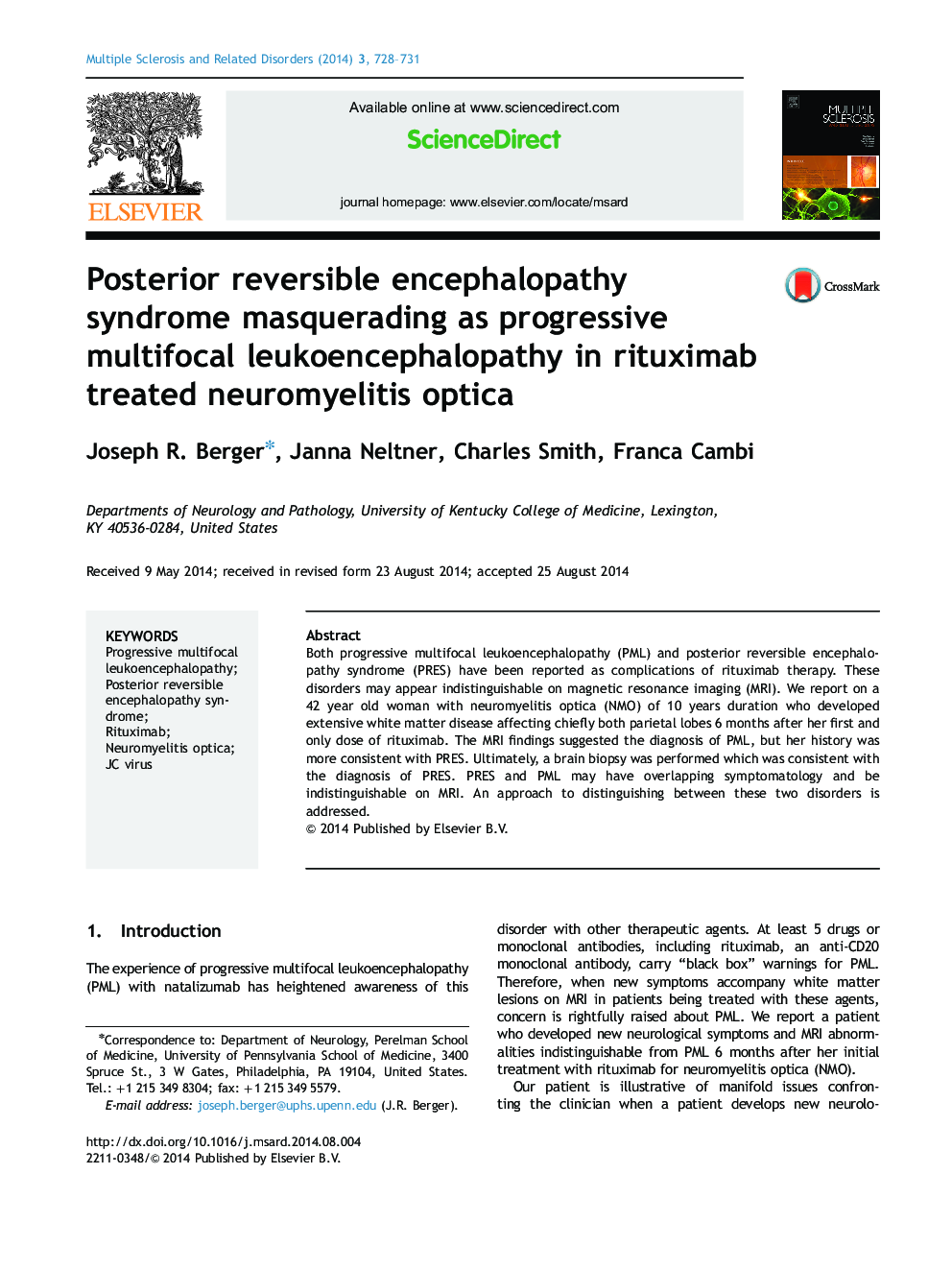 Posterior reversible encephalopathy syndrome masquerading as progressive multifocal leukoencephalopathy in rituximab treated neuromyelitis optica