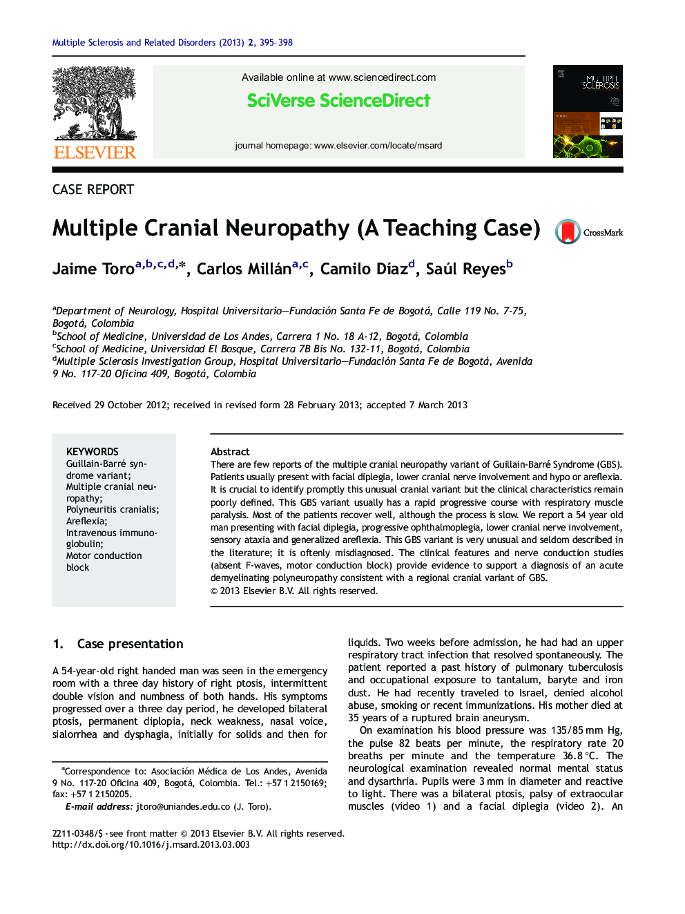 Case reportMultiple Cranial Neuropathy (A Teaching Case)