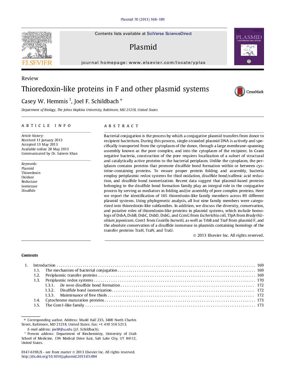 Thioredoxin-like proteins in F and other plasmid systems