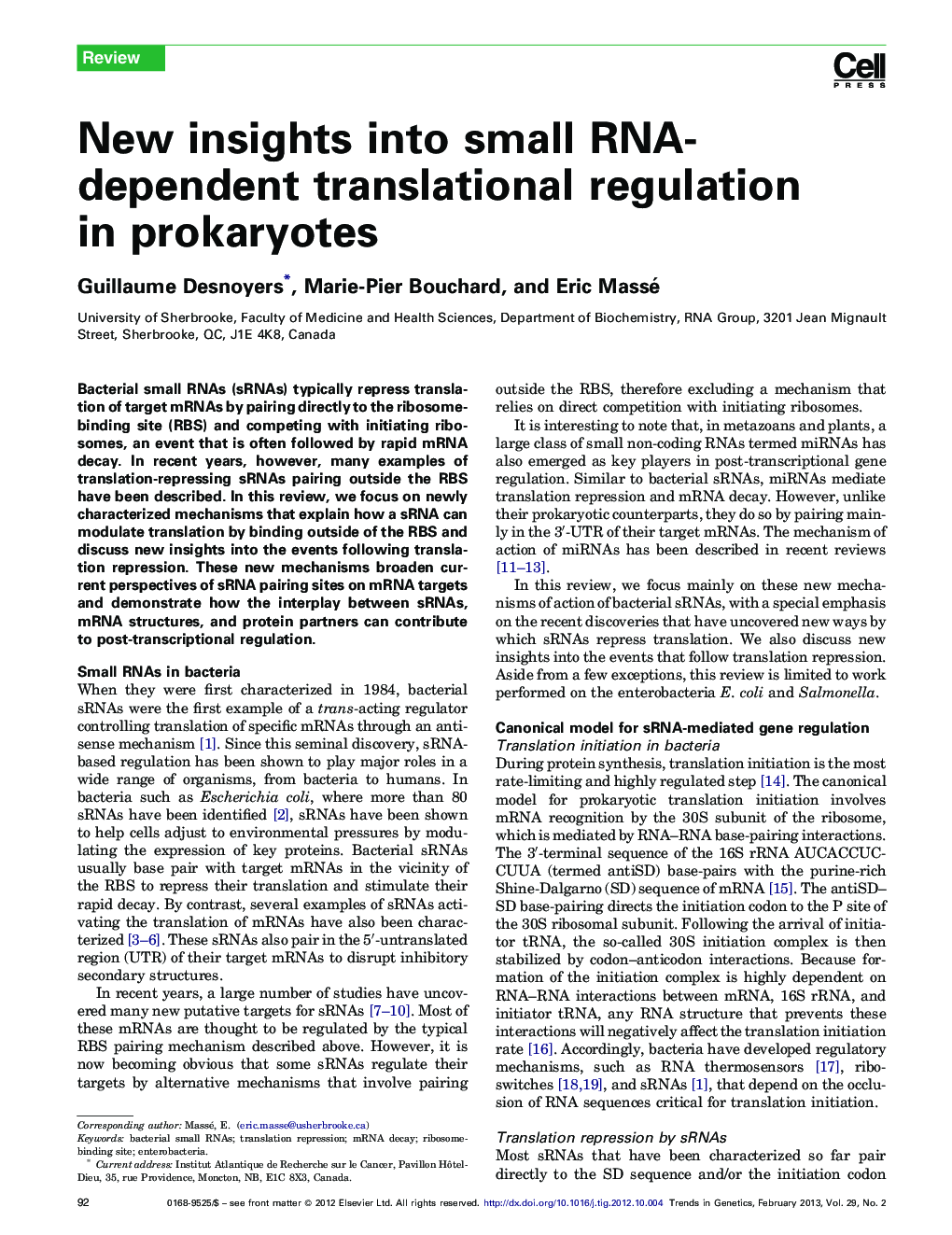 New insights into small RNA-dependent translational regulation in prokaryotes