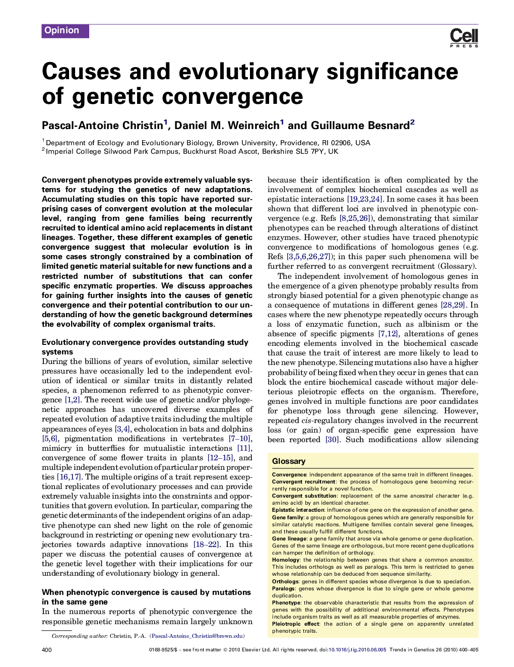 Causes and evolutionary significance of genetic convergence
