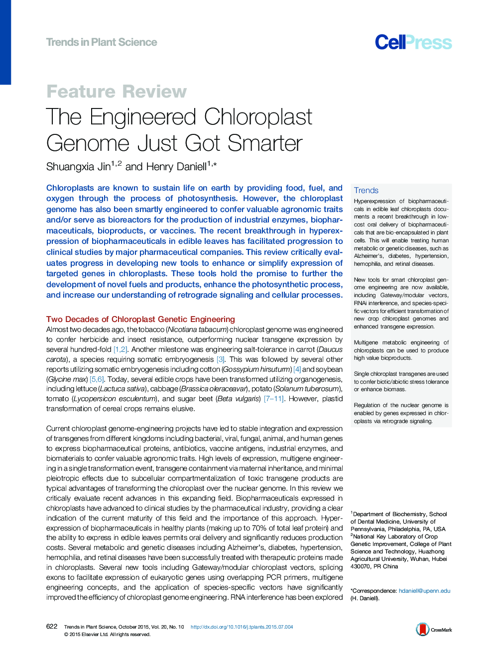 The Engineered Chloroplast Genome Just Got Smarter