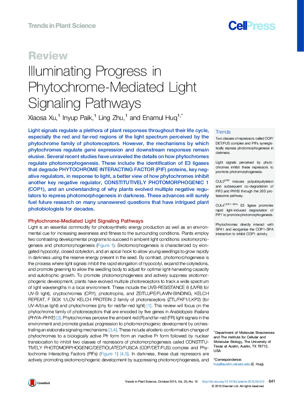Illuminating Progress in Phytochrome-Mediated Light Signaling Pathways