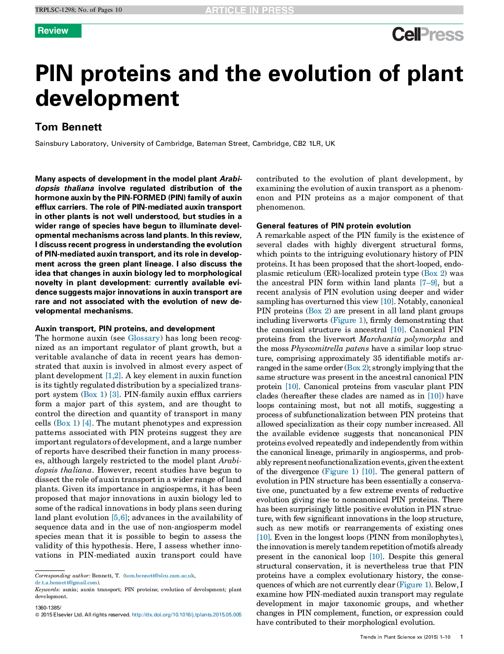 پروتئین های پین و تکامل توسعه گیاهان 