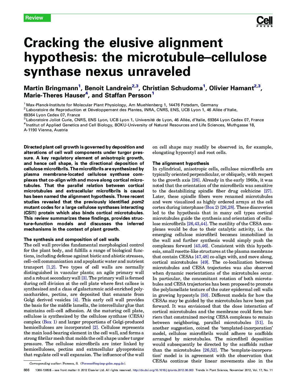 عکس صفحه اول مقاله: Cracking the elusive alignment hypothesis: the microtubule-cellulose synthase nexus unraveled Cracking the elusive alignment hypothesis: the microtubule-cellulose synthase nexus unraveled