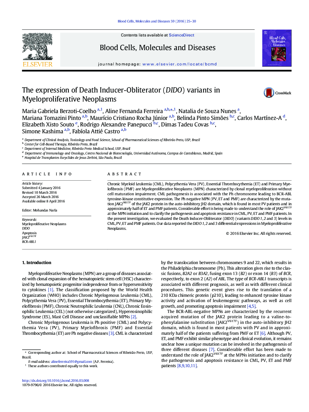 The expression of Death Inducer-Obliterator (DIDO) variants in Myeloproliferative Neoplasms