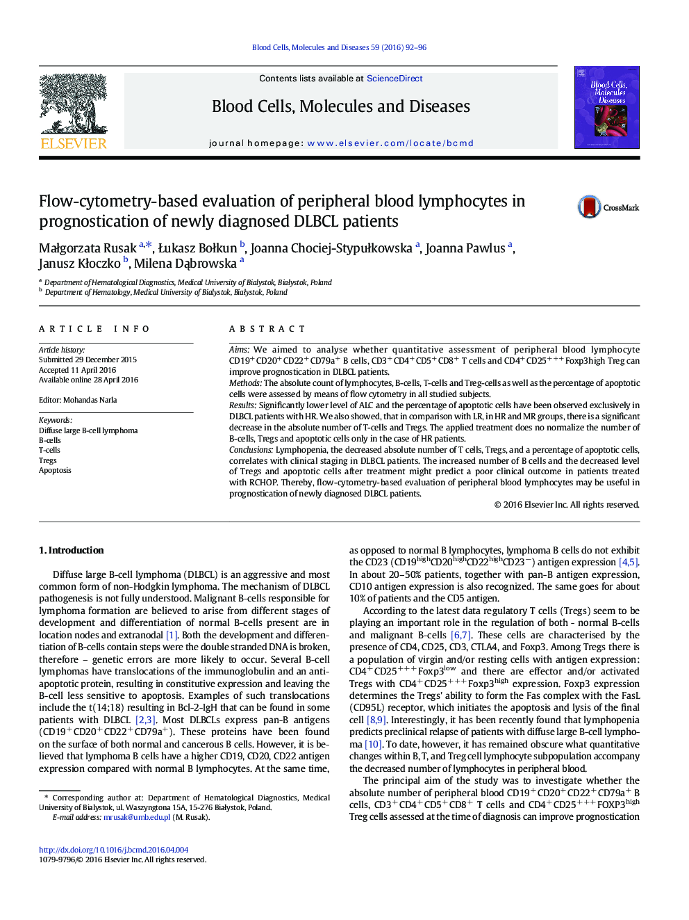 Flow-cytometry-based evaluation of peripheral blood lymphocytes in prognostication of newly diagnosed DLBCL patients