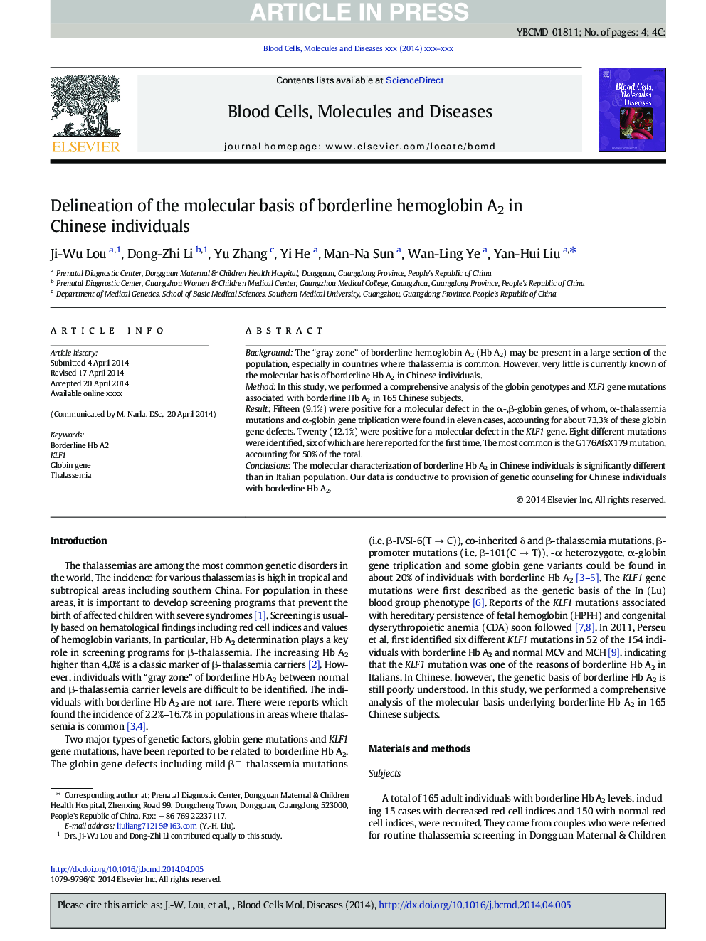 Delineation of the molecular basis of borderline hemoglobin A2 in Chinese individuals