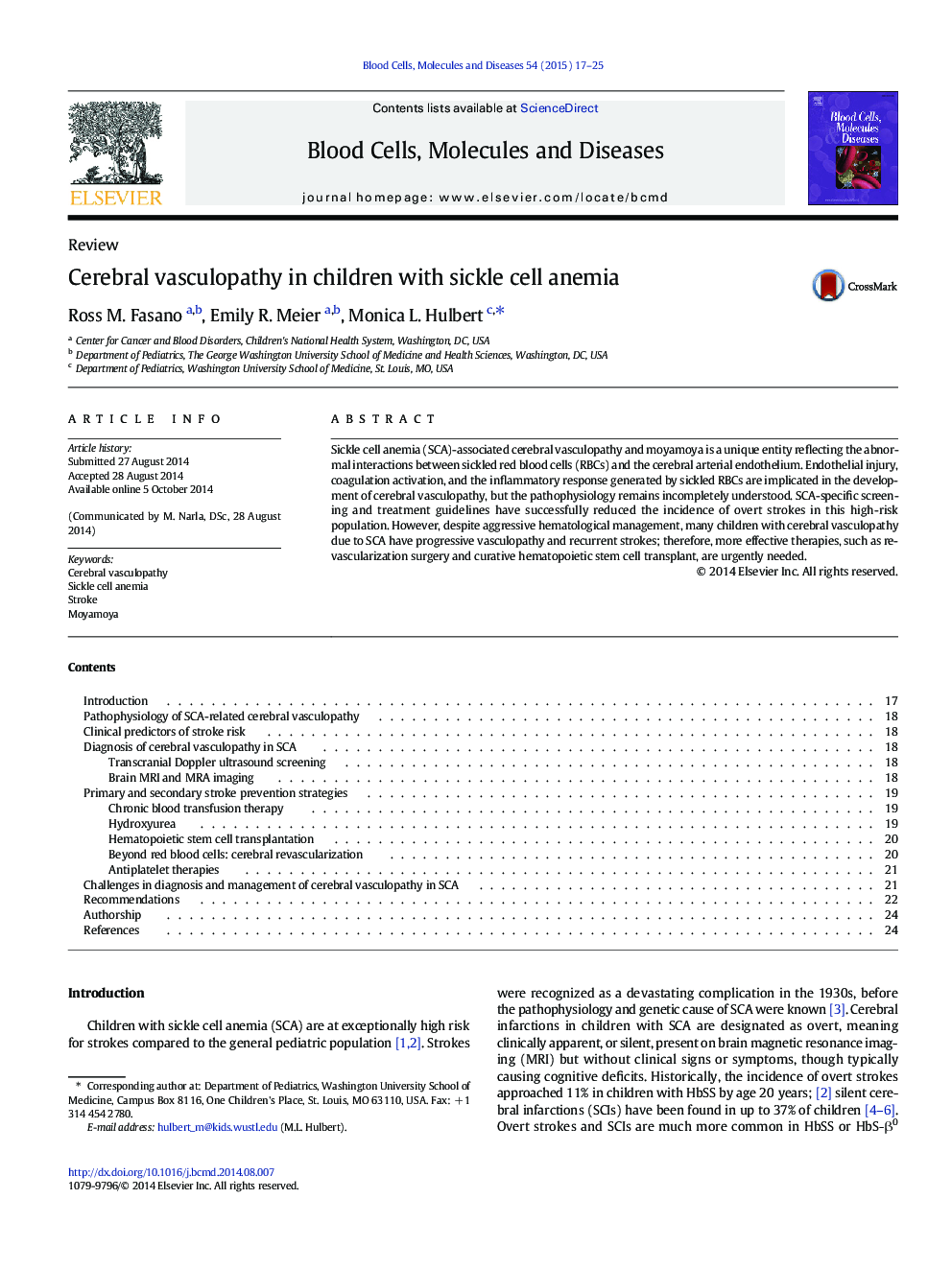 ReviewCerebral vasculopathy in children with sickle cell anemia