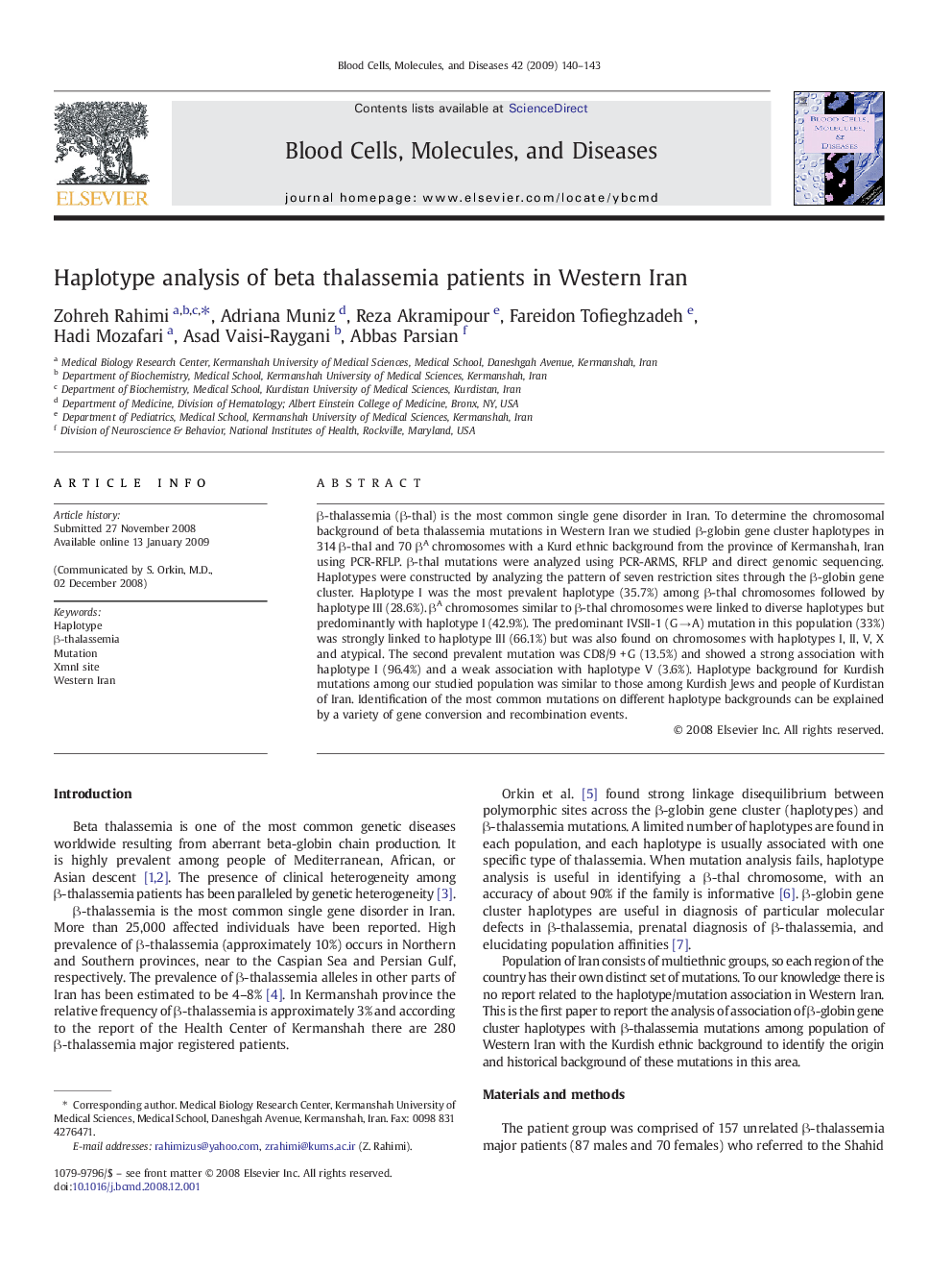 Haplotype analysis of beta thalassemia patients in Western Iran