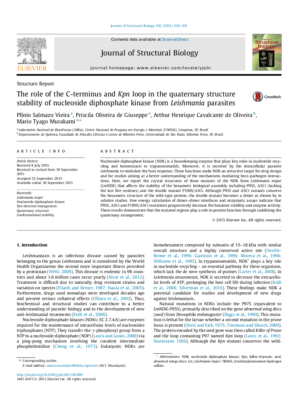 The role of the C-terminus and Kpn loop in the quaternary structure stability of nucleoside diphosphate kinase from Leishmania parasites