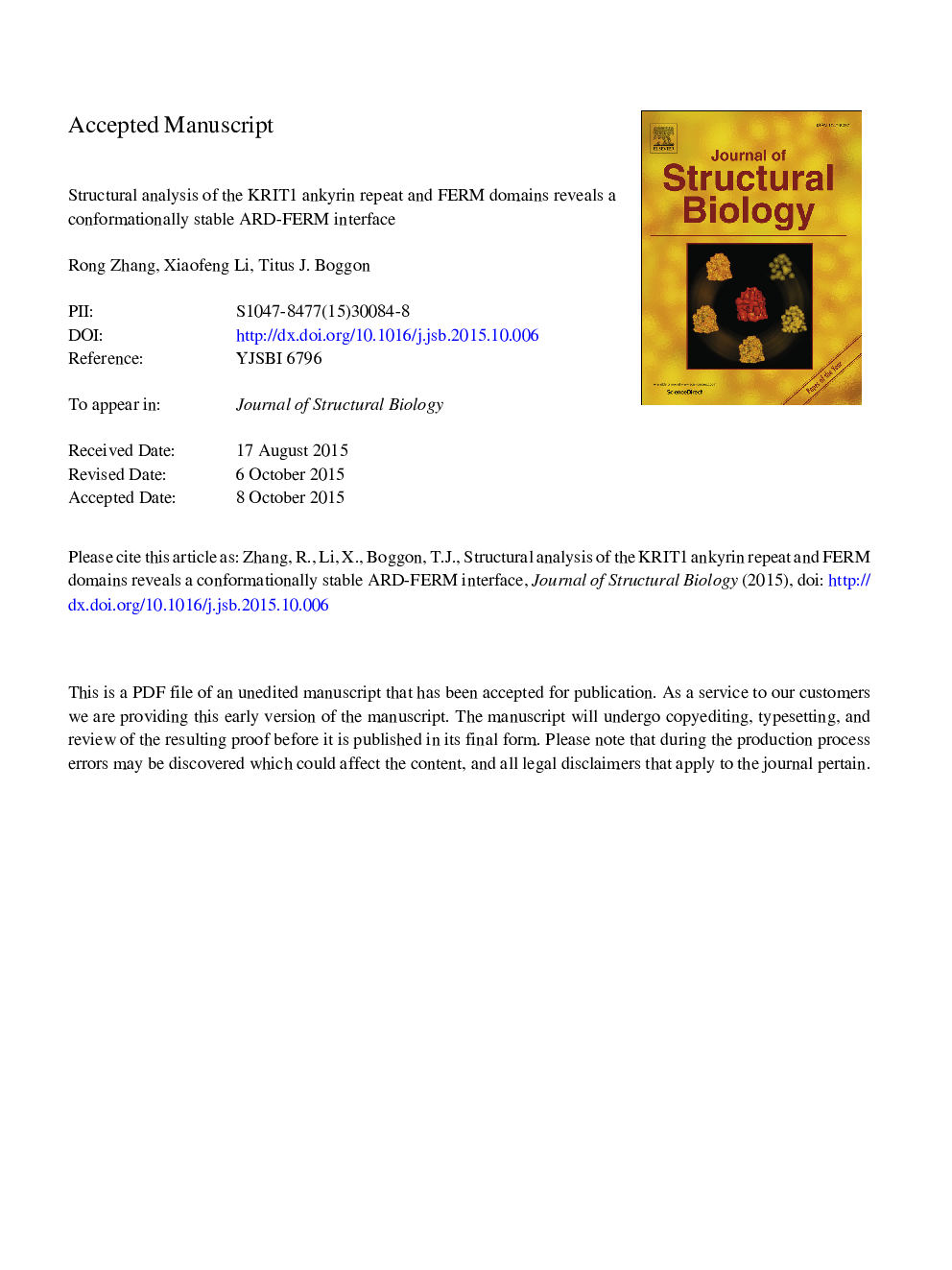 عکس صفحه اول مقاله: Structural analysis of the KRIT1 ankyrin repeat and FERM domains reveals a conformationally stable ARD-FERM interface Structural analysis of the KRIT1 ankyrin repeat and FERM domains reveals a conformationally stable ARD-FERM interface