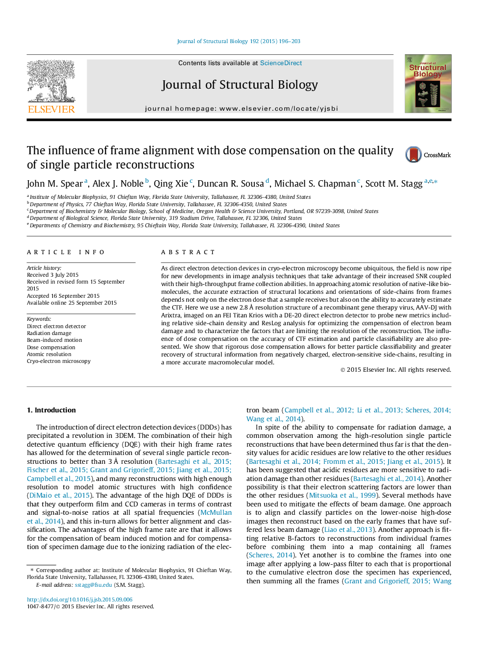 The influence of frame alignment with dose compensation on the quality of single particle reconstructions