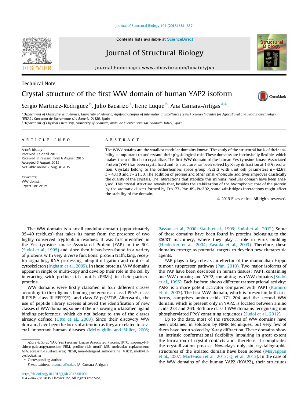 Crystal structure of the first WW domain of human YAP2 isoform