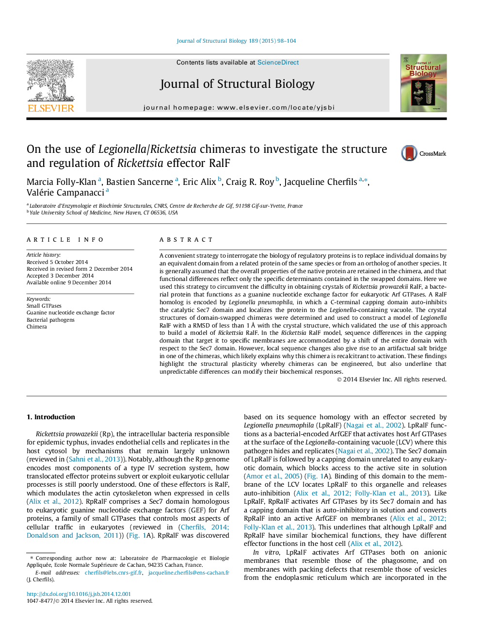 On the use of Legionella/Rickettsia chimeras to investigate the structure and regulation of Rickettsia effector RalF