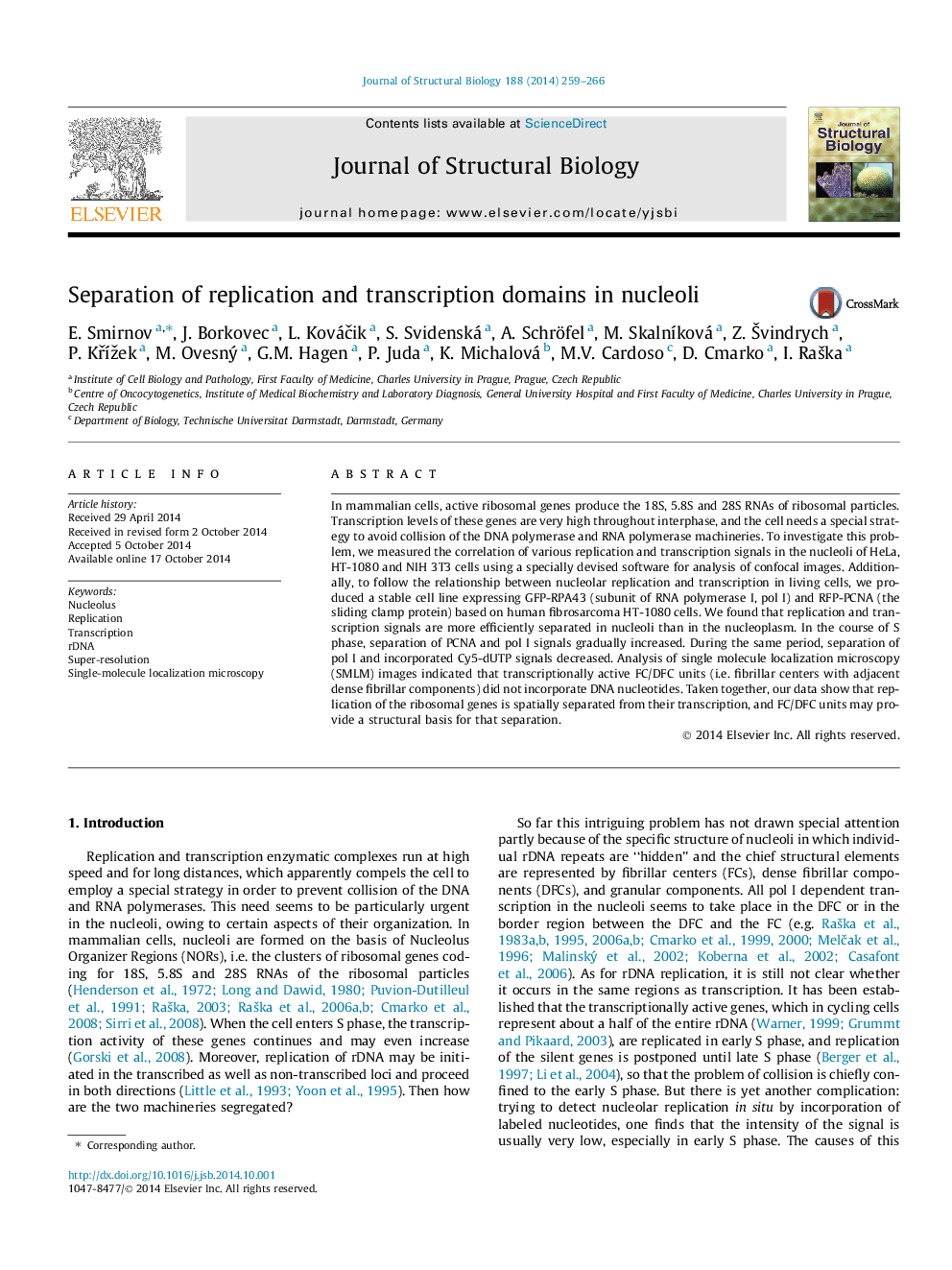 Separation of replication and transcription domains in nucleoli