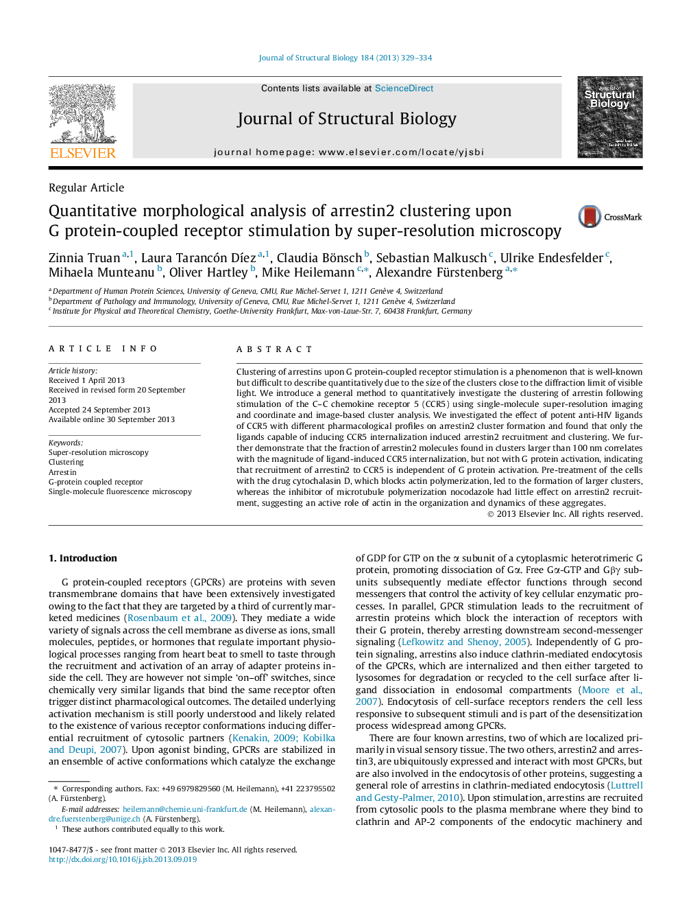 Quantitative morphological analysis of arrestin2 clustering upon G protein-coupled receptor stimulation by super-resolution microscopy